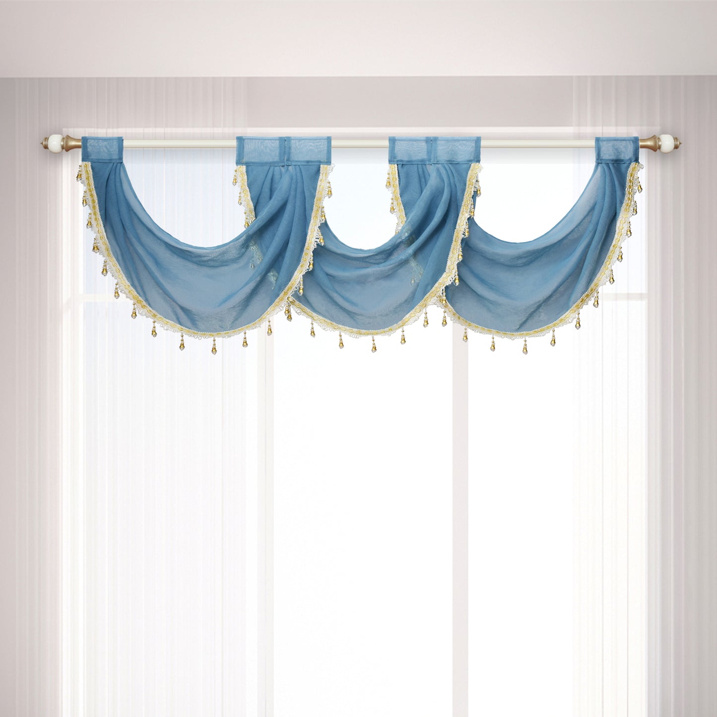 Swag Valance Drops Tier Curtains, 1 Panel, Blue, 76*60cm