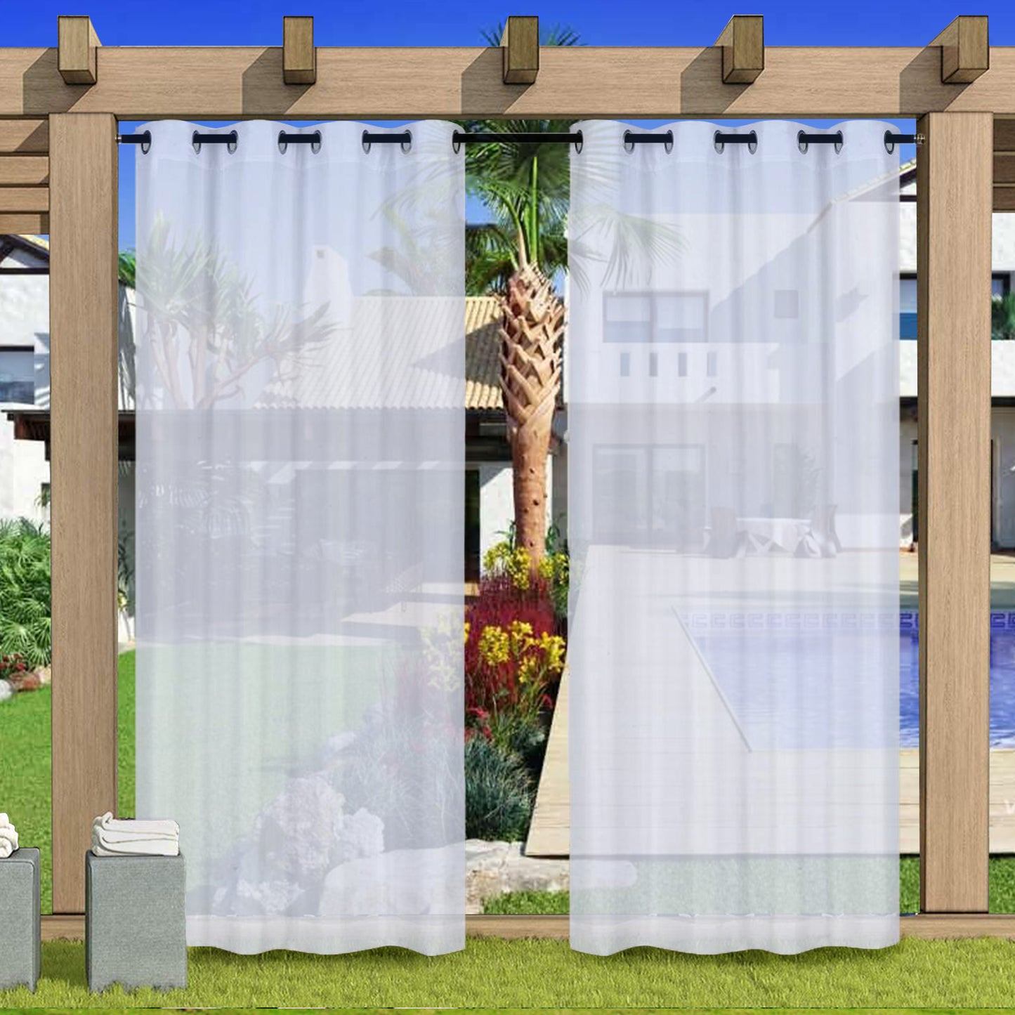 Waterproof Linen Sheer Curtain, 1 Panel, White, 132x213cm/132x243cm/132x274cm