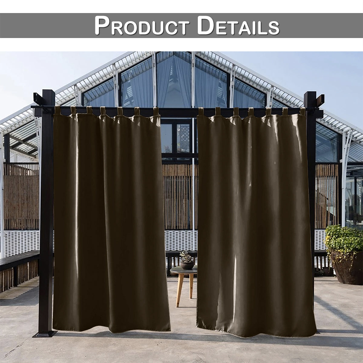 Home Patio 100% Blackout Curtain Outdoor, 1 Panel, Brown, 132x183cm/32x213cm/132x241cm