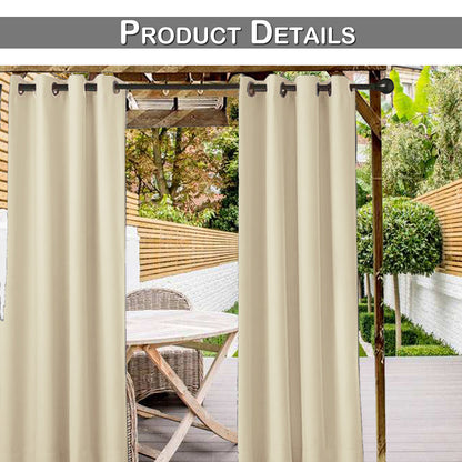 Rideaux d'extérieur 100 % occultants pour terrasse, 1 panneau, beige, 132 x 213 cm/132 x 243 cm/132 x 274 cm