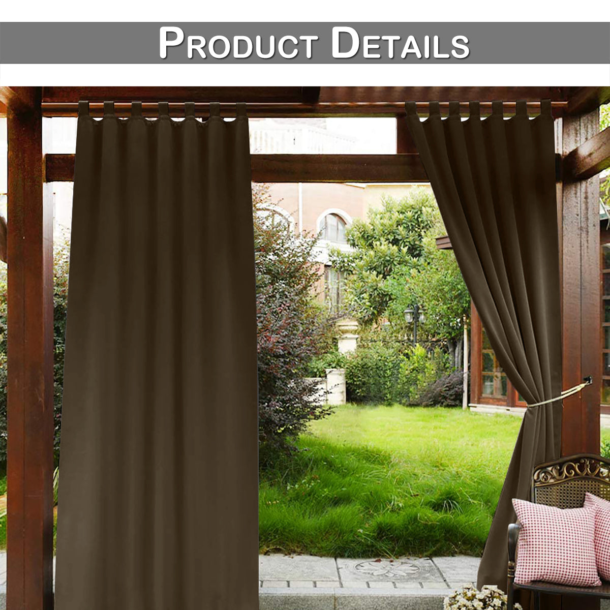 Home Patio 100% Blackout Curtain Outdoor, 1 Panel, Brown, 132x183cm/32x213cm/132x241cm