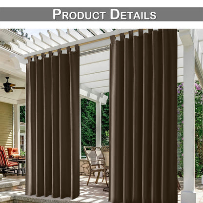 Home Patio 100% Blackout Curtain Outdoor, 1 Panel, Brown, 132x183cm/32x213cm/132x241cm