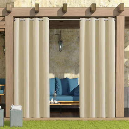 Rideaux d'extérieur 100 % occultants pour terrasse, 1 panneau, beige, 132 x 213 cm/132 x 243 cm/132 x 274 cm