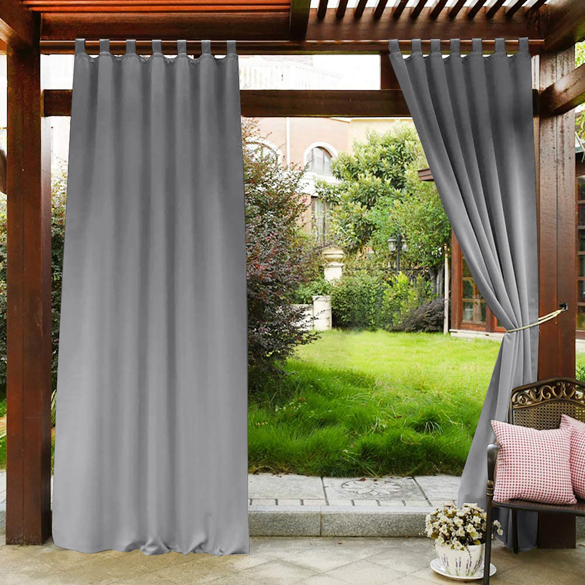 Rideau occultant 100 % pour terrasse, 1 panneau, gris, 132 x 183 cm/32 x 213 cm/132 x 241 cm