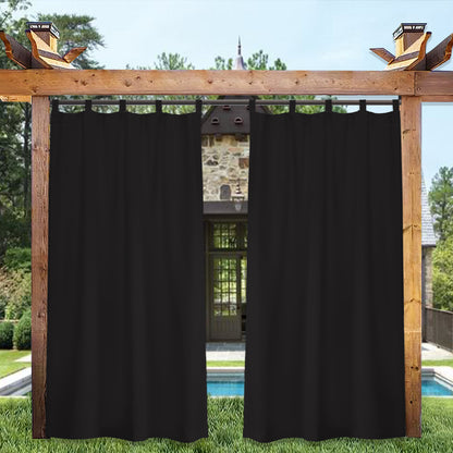 Patio Waterproof Blackout Outdoor Curtains, 1 Panel, Black, 132x213cm/132x241cm/132x274cm