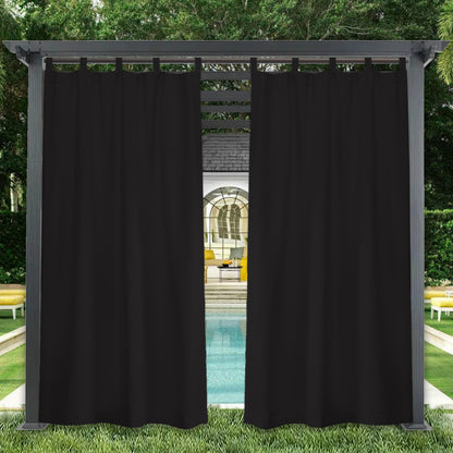 Patio Waterproof Blackout Outdoor Curtains, 1 Panel, Black, 132x213cm/132x241cm/132x274cm