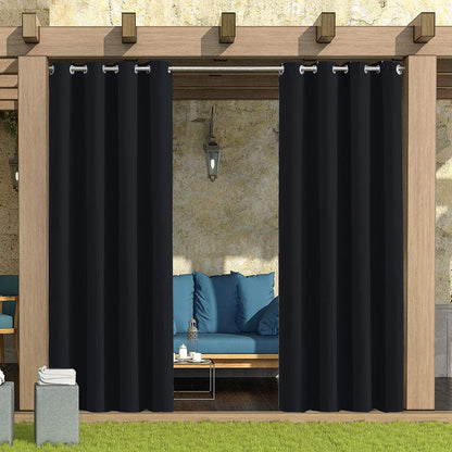 Rideaux d'extérieur 100 % occultants pour terrasse, 1 panneau, noir, 132 x 213 cm/132 x 243 cm/132 x 274 cm